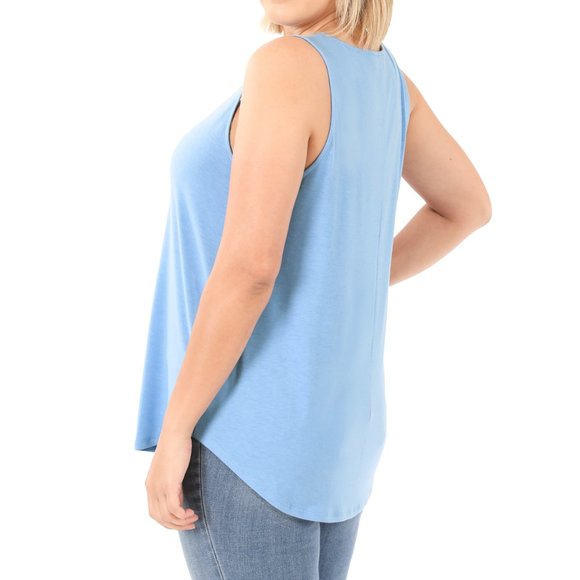 Zenana Spring Blue Plus Sleeveless Round Hem Top - Picture 2 of 3